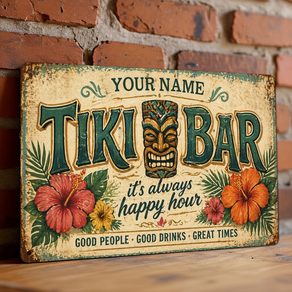Home Bar Signs - Персонализированная металлическая табличка «В Тики-баре всегда